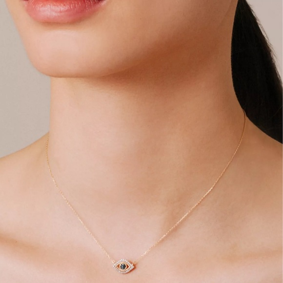 Adina Reyter Jewelry - Adina Reyter 14K Yellow Gold White & Blue Diamond Tiny Evil Eye Pendant Necklace
